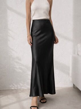 Veronica Beard Black Silk Blend Slip Skirt Maxi Minimal Chic 0